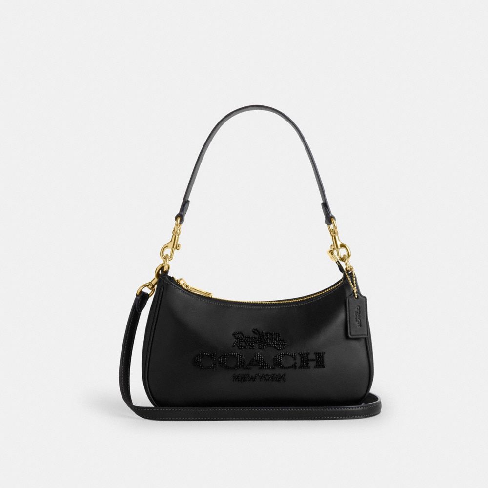 COACH®,Teri Shoulder Bag With Beaded Coach Graphic,,Front View