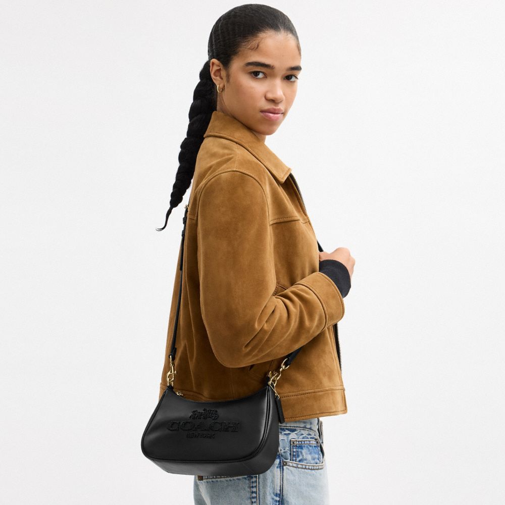 COACH®,Teri Shoulder Bag With Beaded Coach Graphic,Black