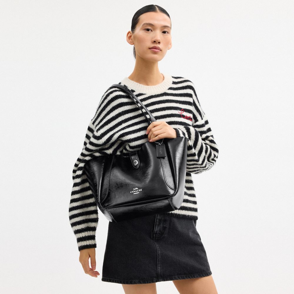 COACH®,Hadley Turnlock Tote Bag,Black,Detail View