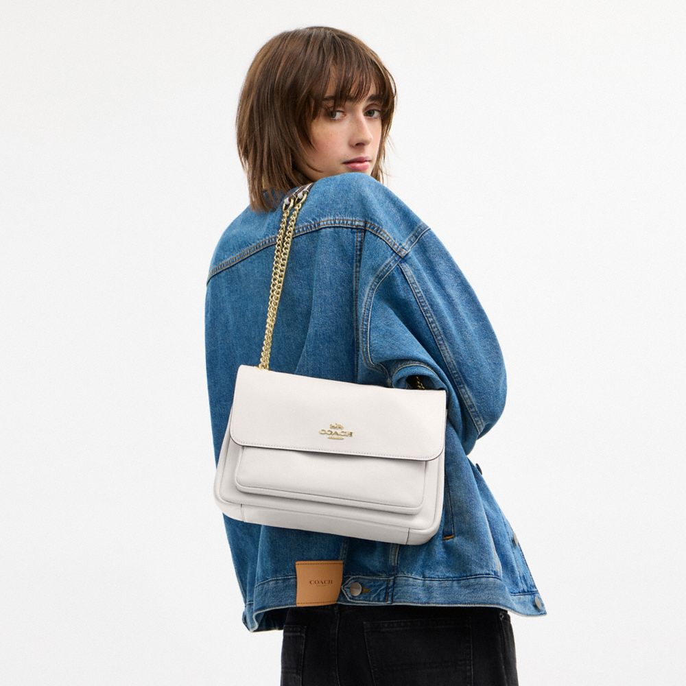 COACH®,Elodie Crossbody Bag,Leather,Shoulder Bag,Lined,Silver Metal,Day Party,White,Detail View