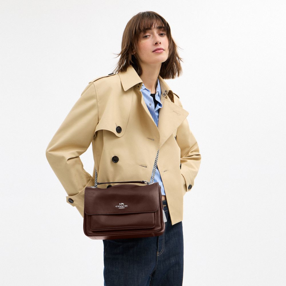 COACH®,SAC BANDOULIÈRE ELODIE,Cuir froissé,Argent/Érable