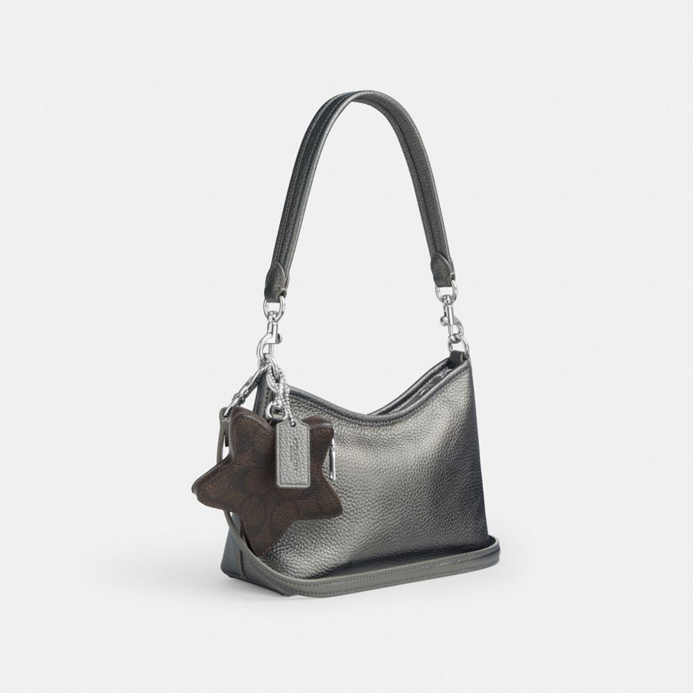 COACH®,Laurel Small Shoulder Bag With Star Charm,Shoulder Bag,Logo,Day Party,Gray,Angle View