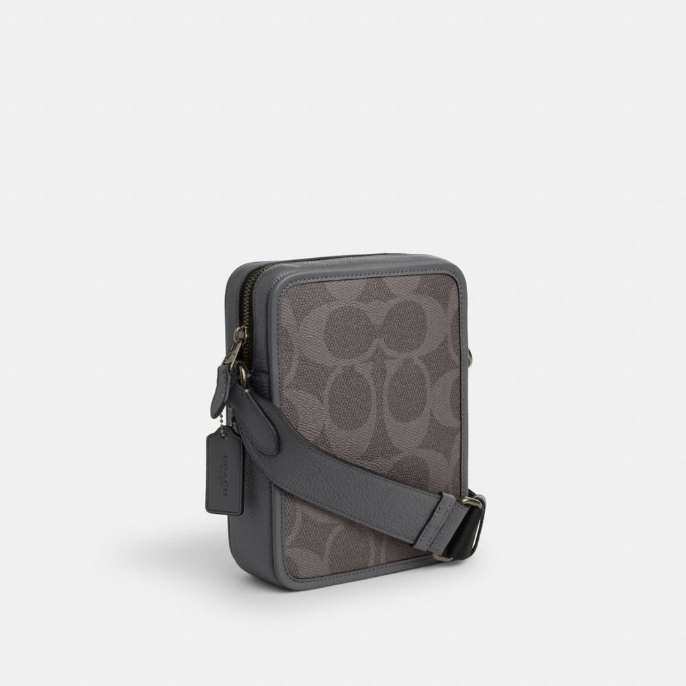 COACH®,Sullivan Crossbody Bag In Maxi Signature Canvas With Patches,Calfskin Leather,Canvas,Leather,Crossbody,Applique,Log...,Gray,Angle View