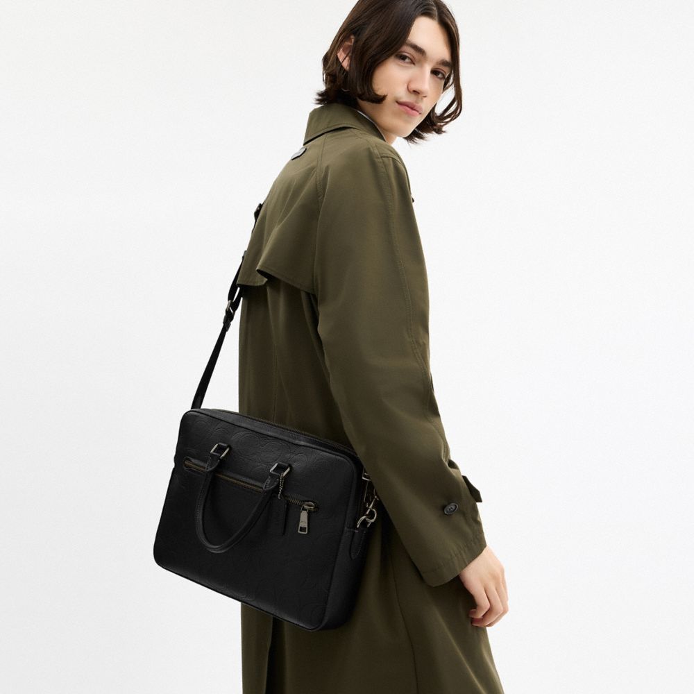 COACH®,Ethan Slim Brief In Signature Leather,Black,Detail View