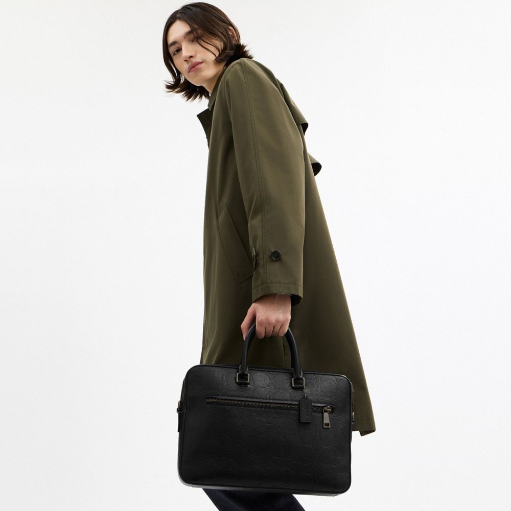 COACH®,Ethan Slim Brief In Signature Leather,Black,Detail View