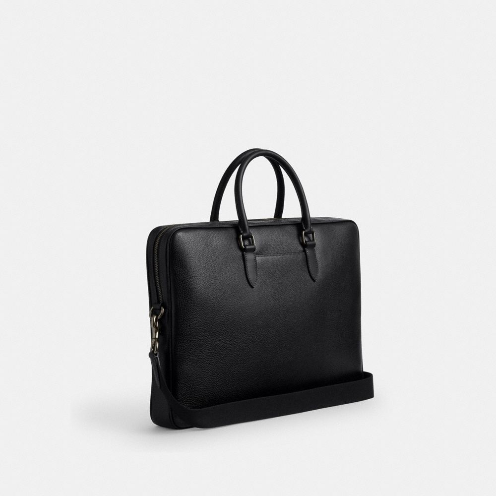 COACH®,Ethan Large Brief,Calfskin Leather,Leather,Briefcase,Lined,Adjustable,Gold Metal,Work,Black,Angle View