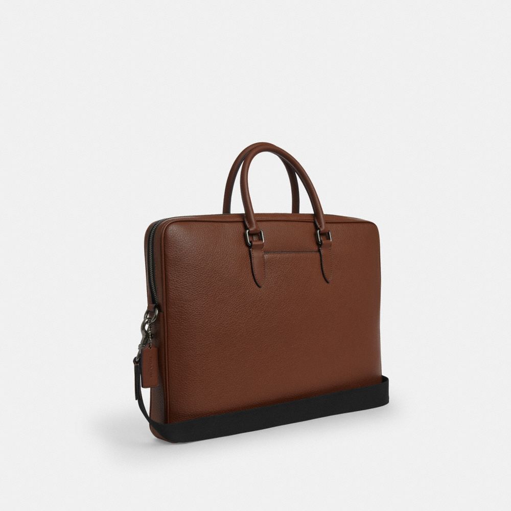 COACH®,Ethan Large Brief,Calfskin Leather,Leather,Briefcase,Lined,Adjustable,Gold Metal,Work,Brown,Angle View