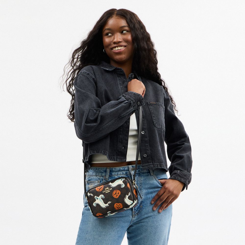 COACH®,Mini Jamie Camera Bag In Signature Canvas With Halloween Print,Brown