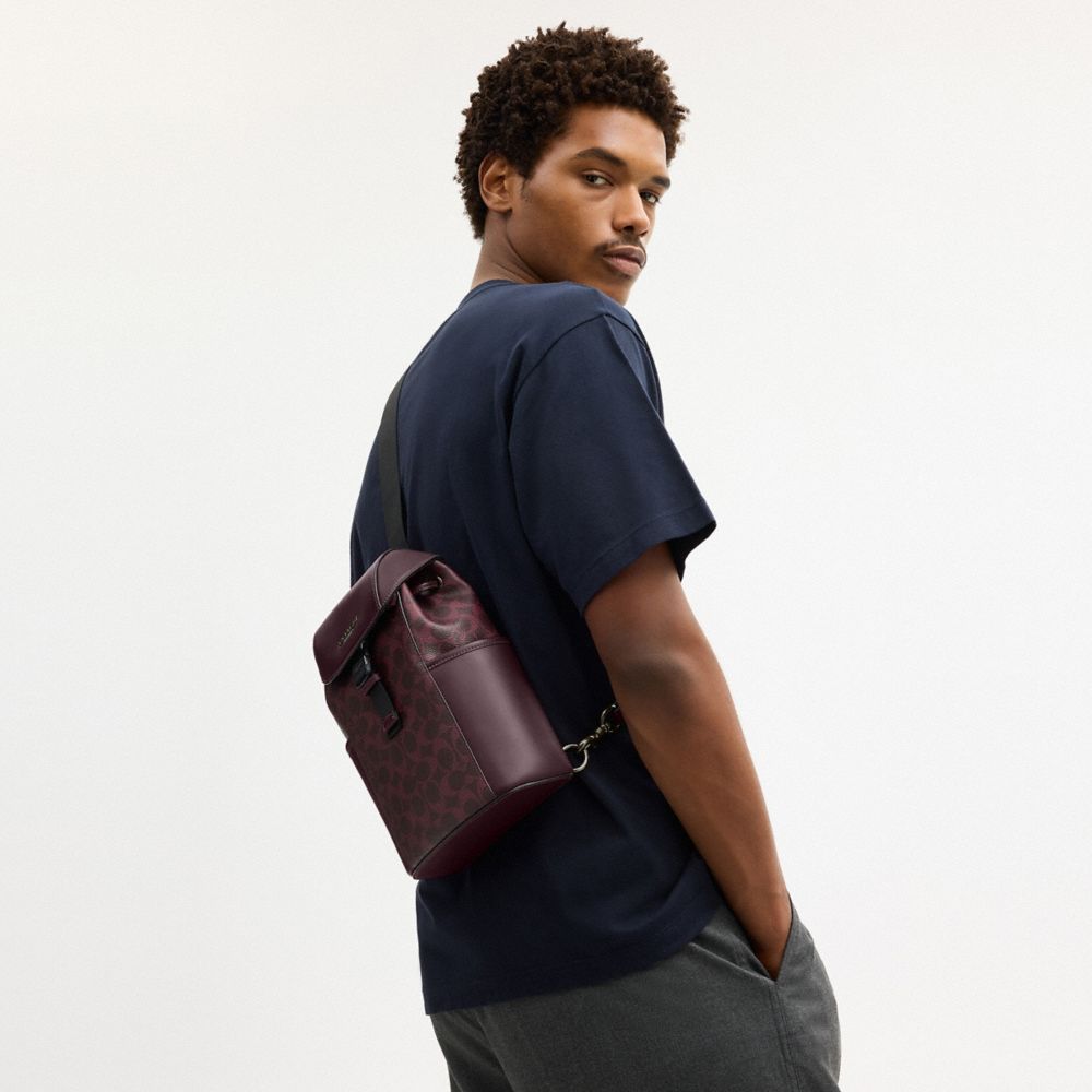 COACH®,Racer Pack In Signature Canvas,Maroon,Detail View