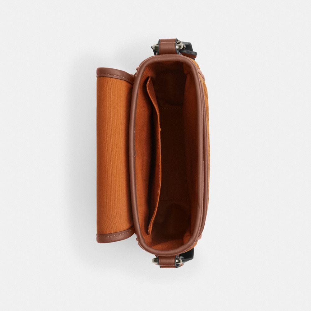 COACH®,Lucas Crossbody Bag In Signature Suede,Leather,Suede,Calfskin Leather,Fabric,Crossbody,Color Block,Logo,Pattern,Emb...,Brown,Inside View,Top View