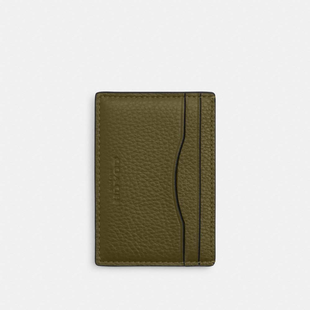 COACH®,Card Case With Money Clip,Leather,Card Case,Metal Material,Embellished,Metal,Money Clip,Casual,Olive,Front View