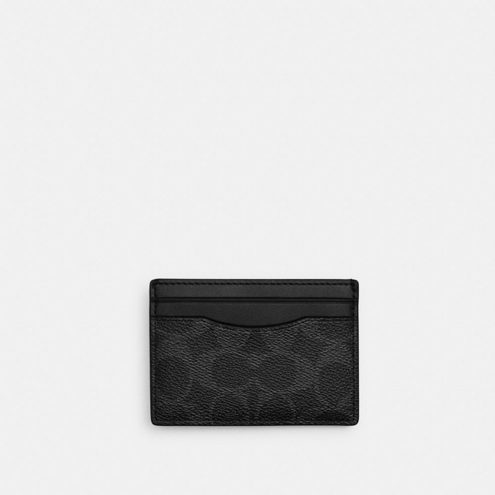 COACH®,Card Case With Money Clip In Signature Canvas,Leather,Canvas,Calfskin Leather,Card Case,Logo,Metal,Pattern,Money Cl...,,Front View