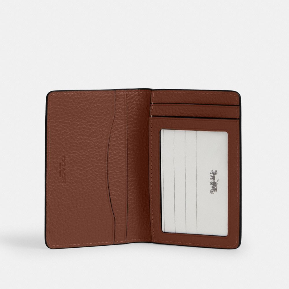 COACH®,Id Card Wallet In Signature Leather,Leather,Bi Fold,Logo,Casual,Brown,Inside View,Top View