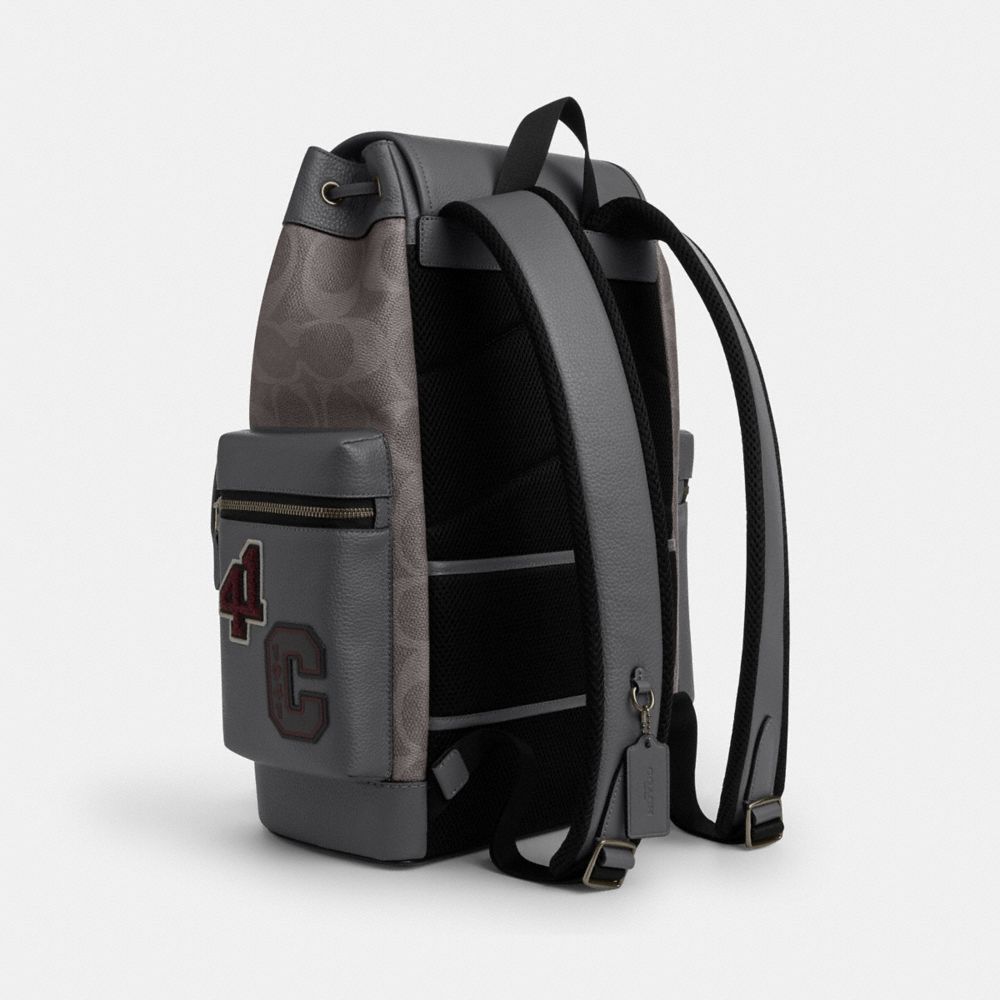 COACH®,Sprint Backpack In Maxi Signature Canvas With Patches,Gray,Angle View