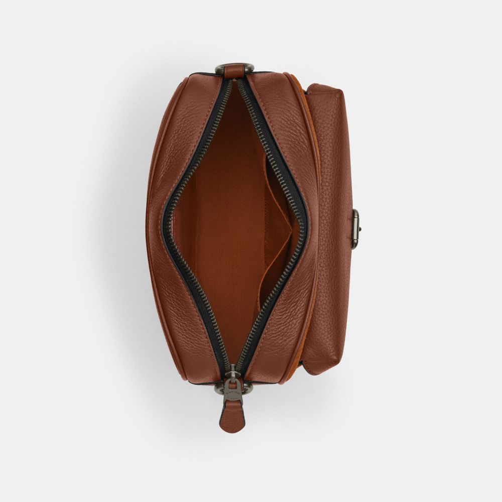 COACH®,Warner Crossbody Bag In Signature Suede,Suede,Leather,Crossbody,Pattern,Logo,Adjustable,Compact,Pen Holder,White Me...,Brown,Inside View,Top View