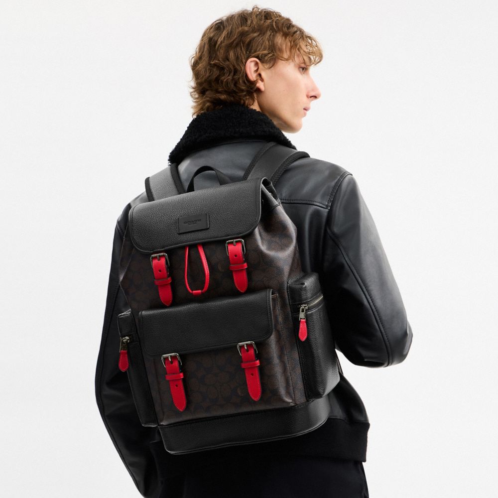 COACH®,Sprint Backpack In Signature Canvas,Gray,Detail View