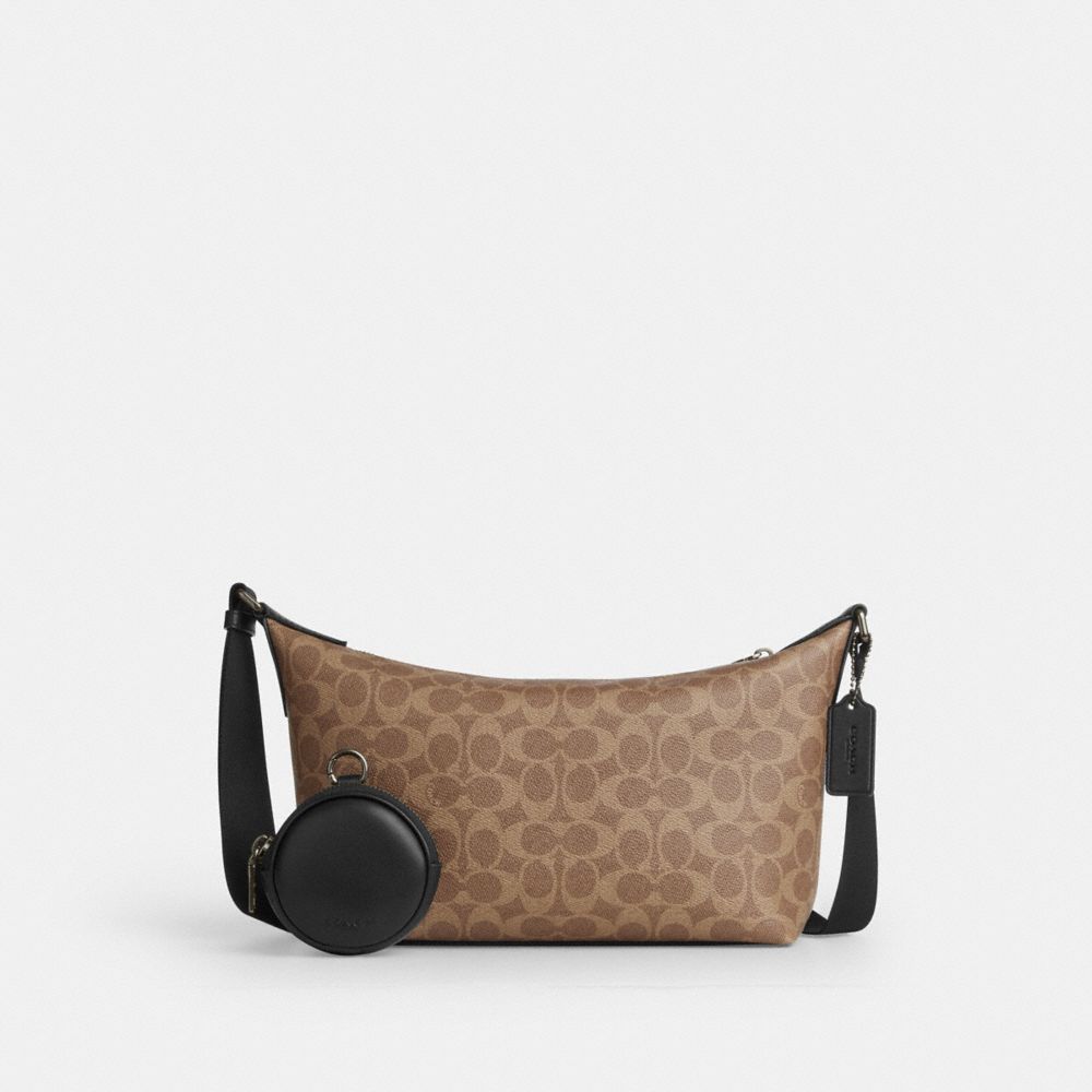 COACH®,Small Finn Crossbody Bag With Pouch In Signature Canvas,Fabric,Canvas,Calfskin Leather,Cotton,Leather,Crossbody,Log...,,Front View