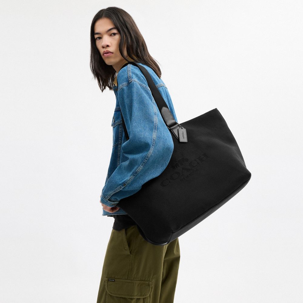 COACH®,Tour Tote Bag,Lining Canvas,Fabric,Leather,Canvas,Tote,Logo,Casual,Black,Detail View