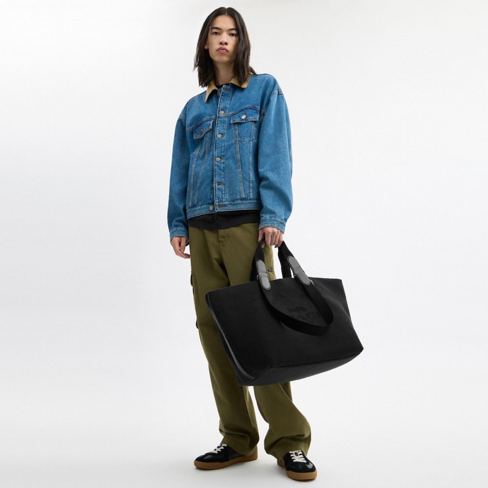 COACH®,Tour Tote Bag,Lining Canvas,Fabric,Leather,Canvas,Tote,Logo,Casual,Black,Detail View