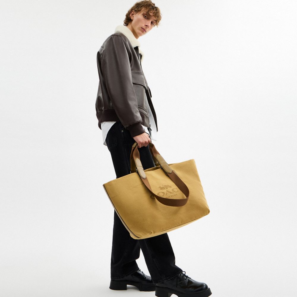 COACH®,Tour Tote Bag,Lining Canvas,Fabric,Leather,Canvas,Tote,Logo,Casual,Brown,Detail View