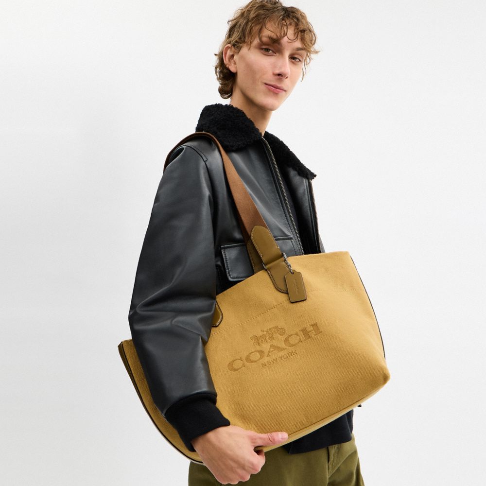 COACH®,Small Tour Tote Bag,Lining Canvas,Fabric,Canvas,Leather,Tote,Logo,Casual,Brown,Detail View