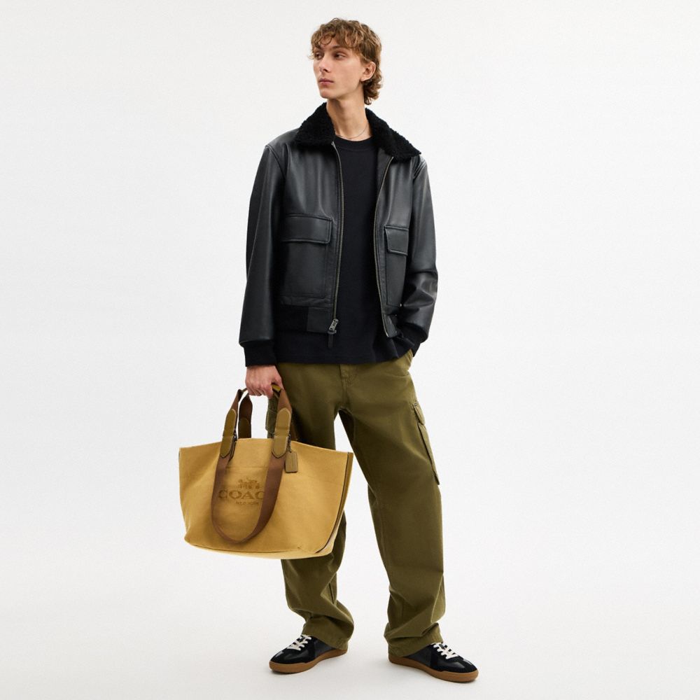 COACH®,Small Tour Tote Bag,Lining Canvas,Fabric,Canvas,Leather,Tote,Logo,Casual,Brown,Detail View