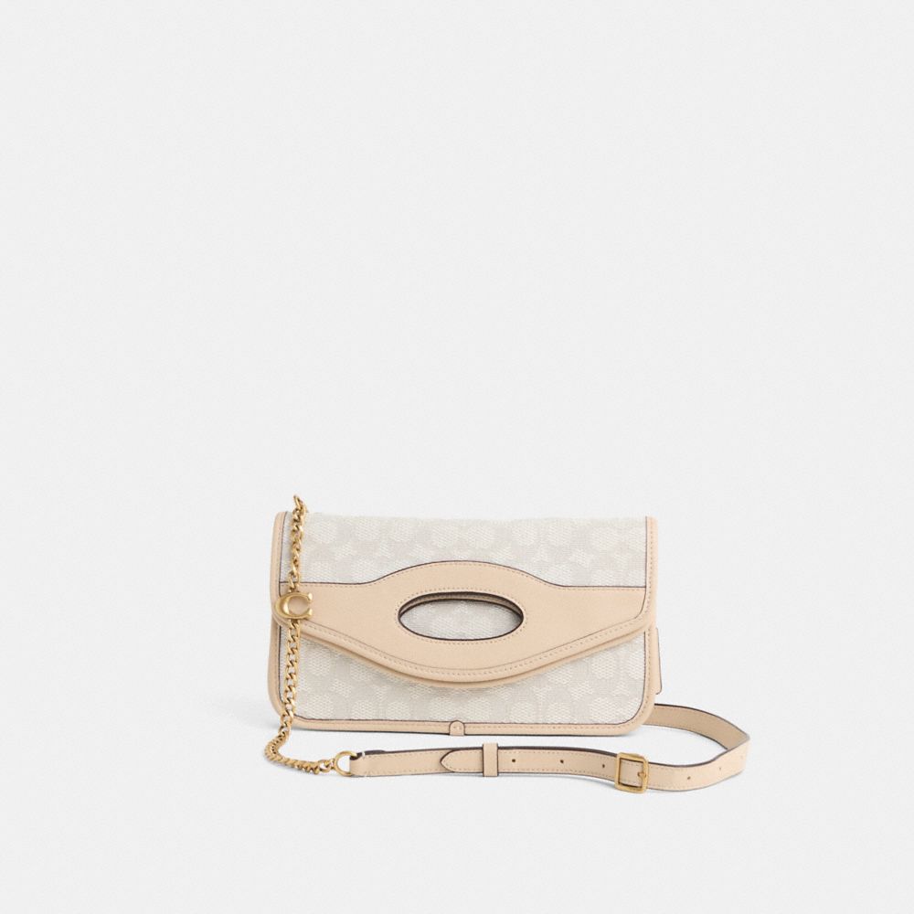 COACH®,Restored Foldover Cut Out Clutch Crossbody In Signature Jacquard,,Front View