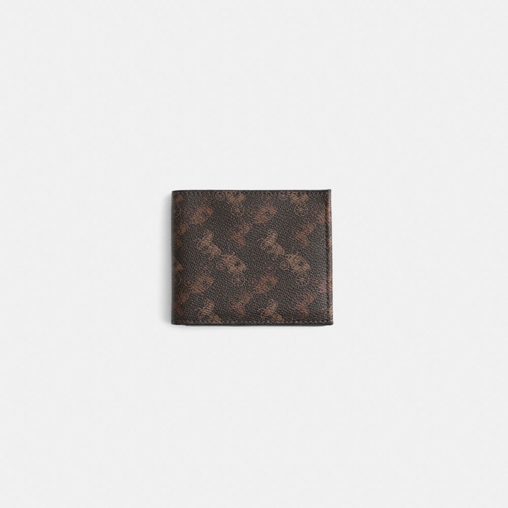 Coach Restored Double Billfold Wallet With Horse And Carriage Print In Brown