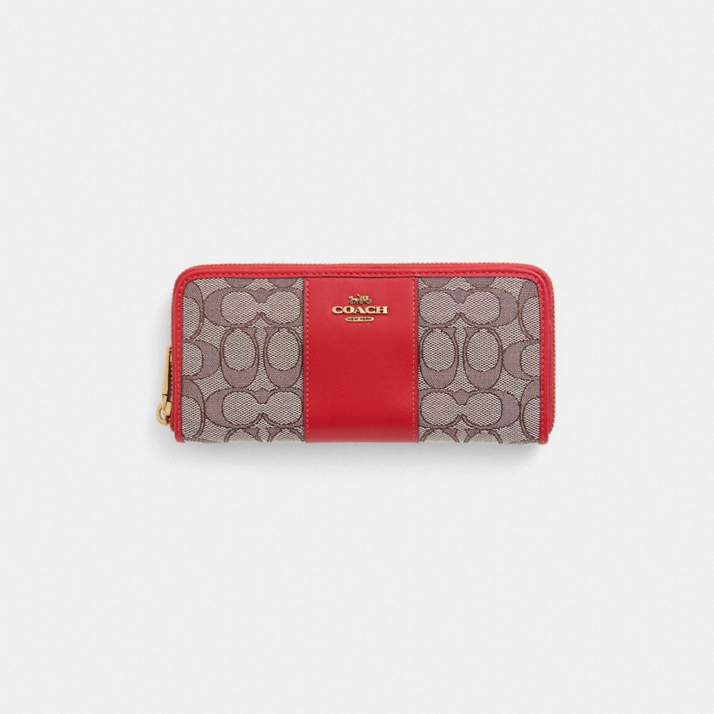 COACH®,Restored Slim Accordion Zip Wallet In Signature Textile Jacquard,,Front View