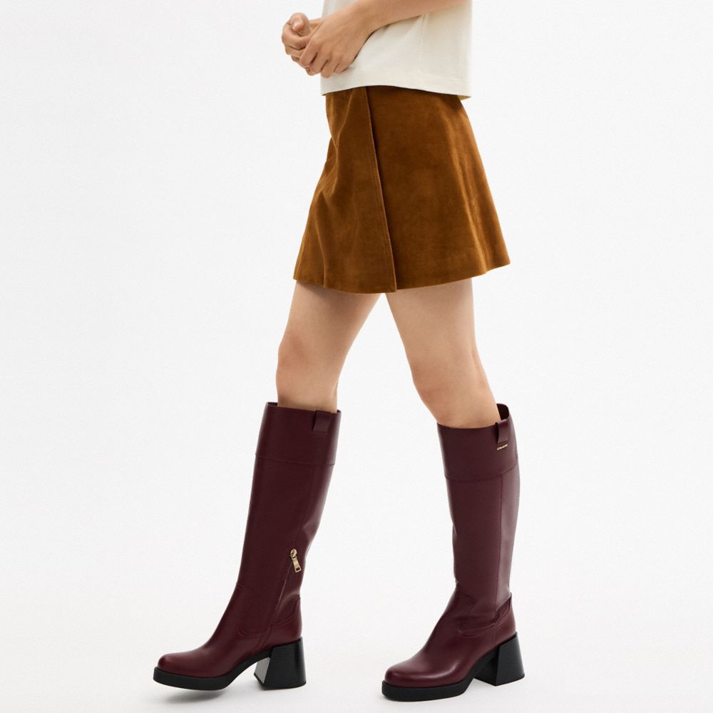 COACH®,Block Heel Tall Boot,Maroon,Detail View