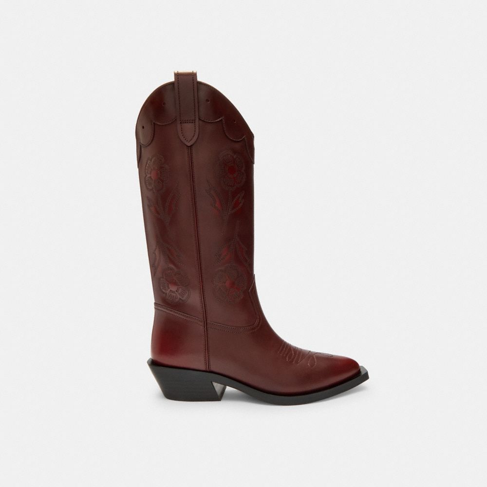COACH®,Aria Cowboy Boot In Loved Leather,,Angle View