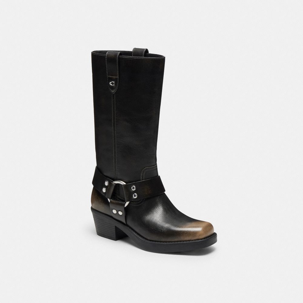 Coach Harness Boot In Loved Leather In Black