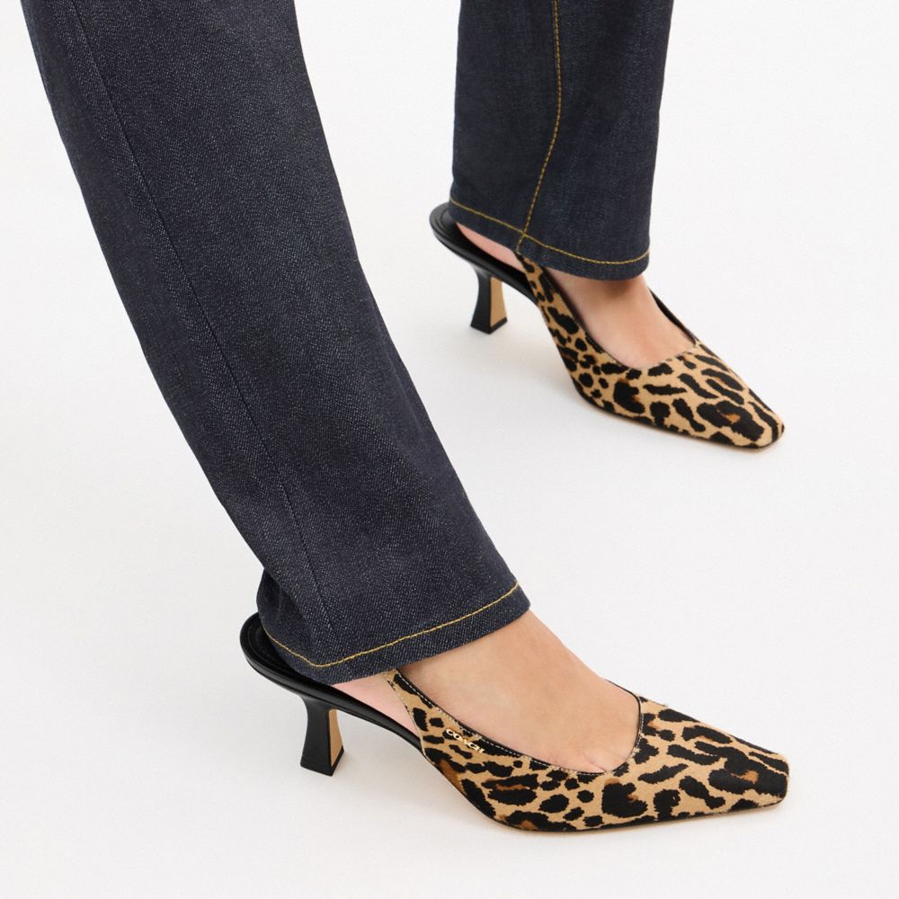 COACH®,Slingback Heel With Leopard Print,Beige,Detail View