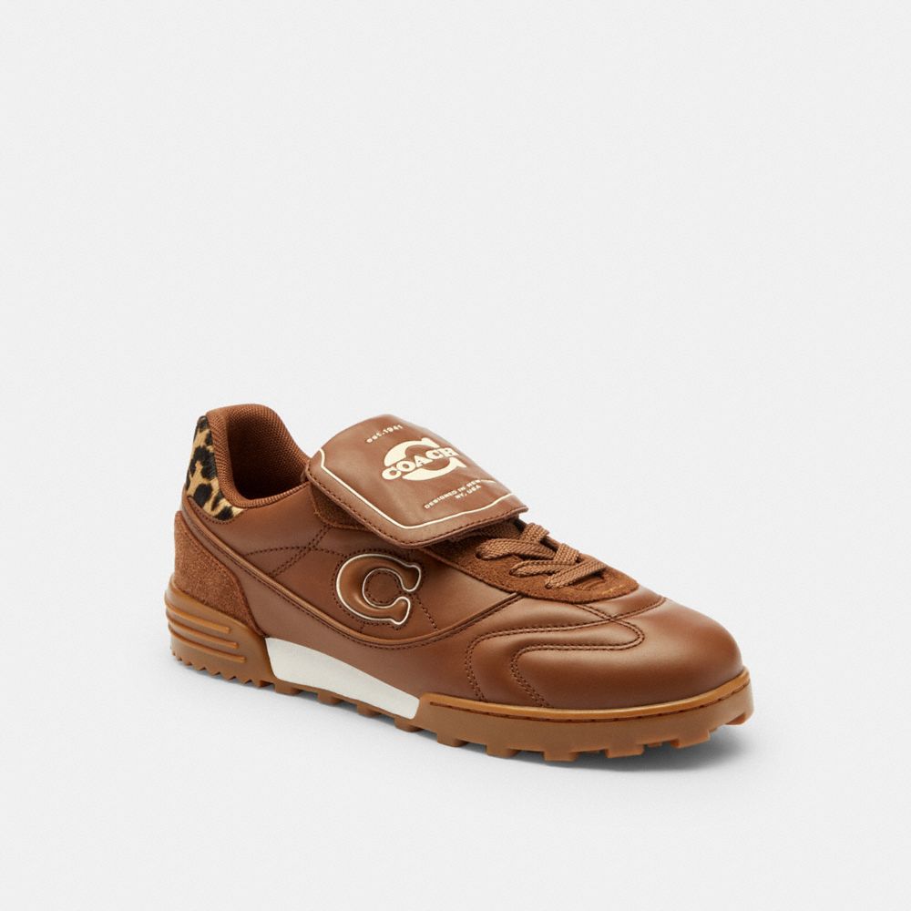 Coach Match Sneaker With Leopard Print In Brown