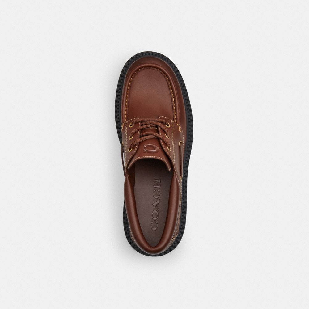 COACH®,Lug Sole Boat Shoe,Brown,Inside View,Top View