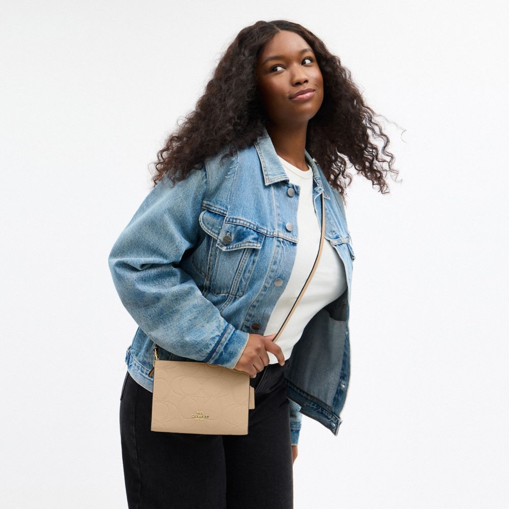 COACH®,Slim Crossbody Bag In Signature Leather,Beige