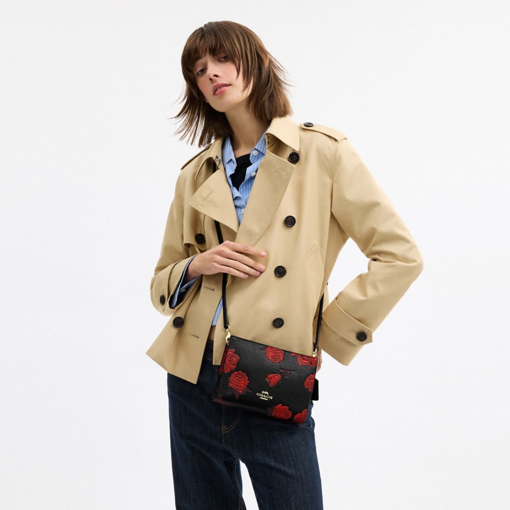 COACH®,Slim Crossbody Bag With Floral Print,Black