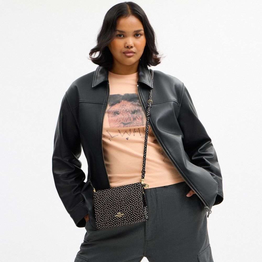 COACH®,Slim Crossbody Bag With Spot Print,Black
