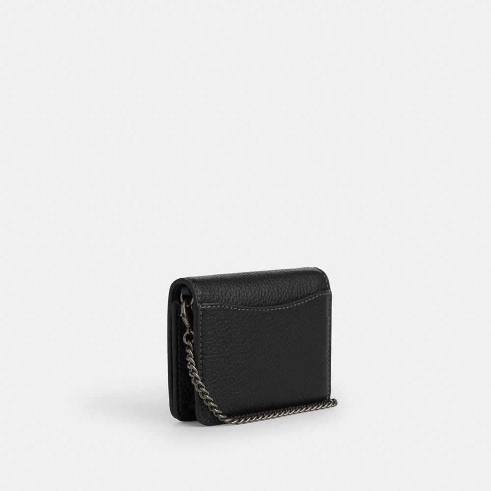 COACH®,Mini Wallet On A Chain With Rivets,Black,Angle View
