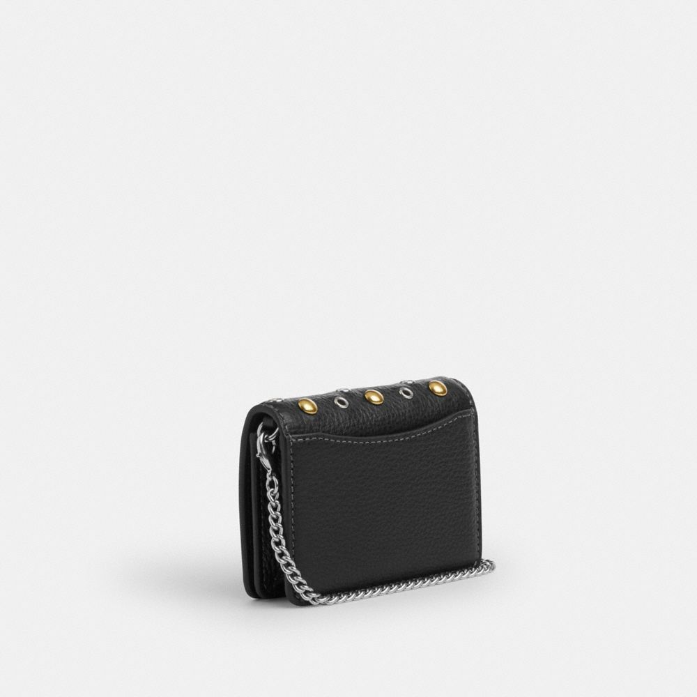 COACH®,Mini Wallet On A Chain With Rivets,Black,Angle View