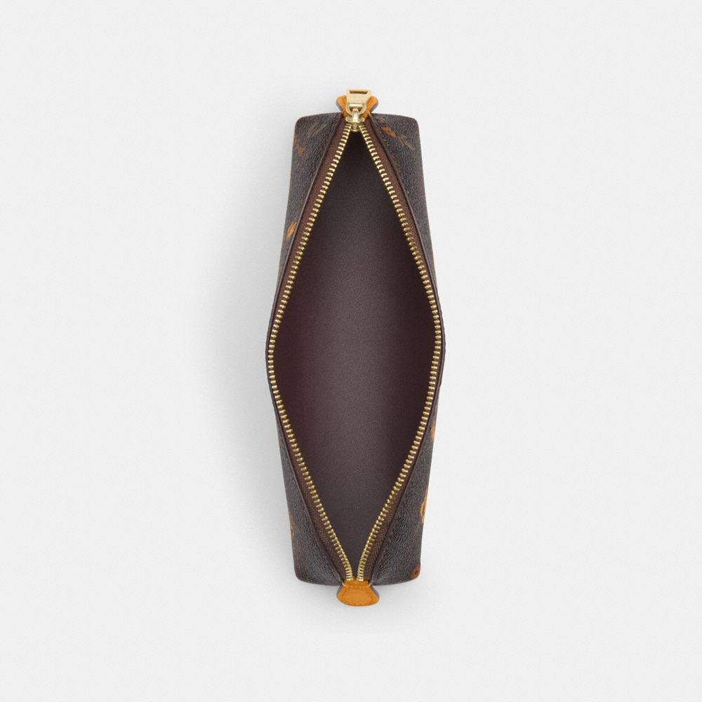 COACH®,Pencil Case In Signature Canvas With Floral Print,Brown,Inside View,Top View