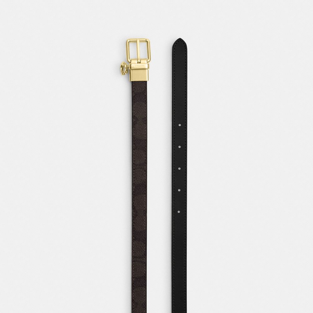 COACH®,Roller Buckle Cut To Size Reversible Belt In Signature Canvas With Charm, 18 Mm,Brown,Angle View