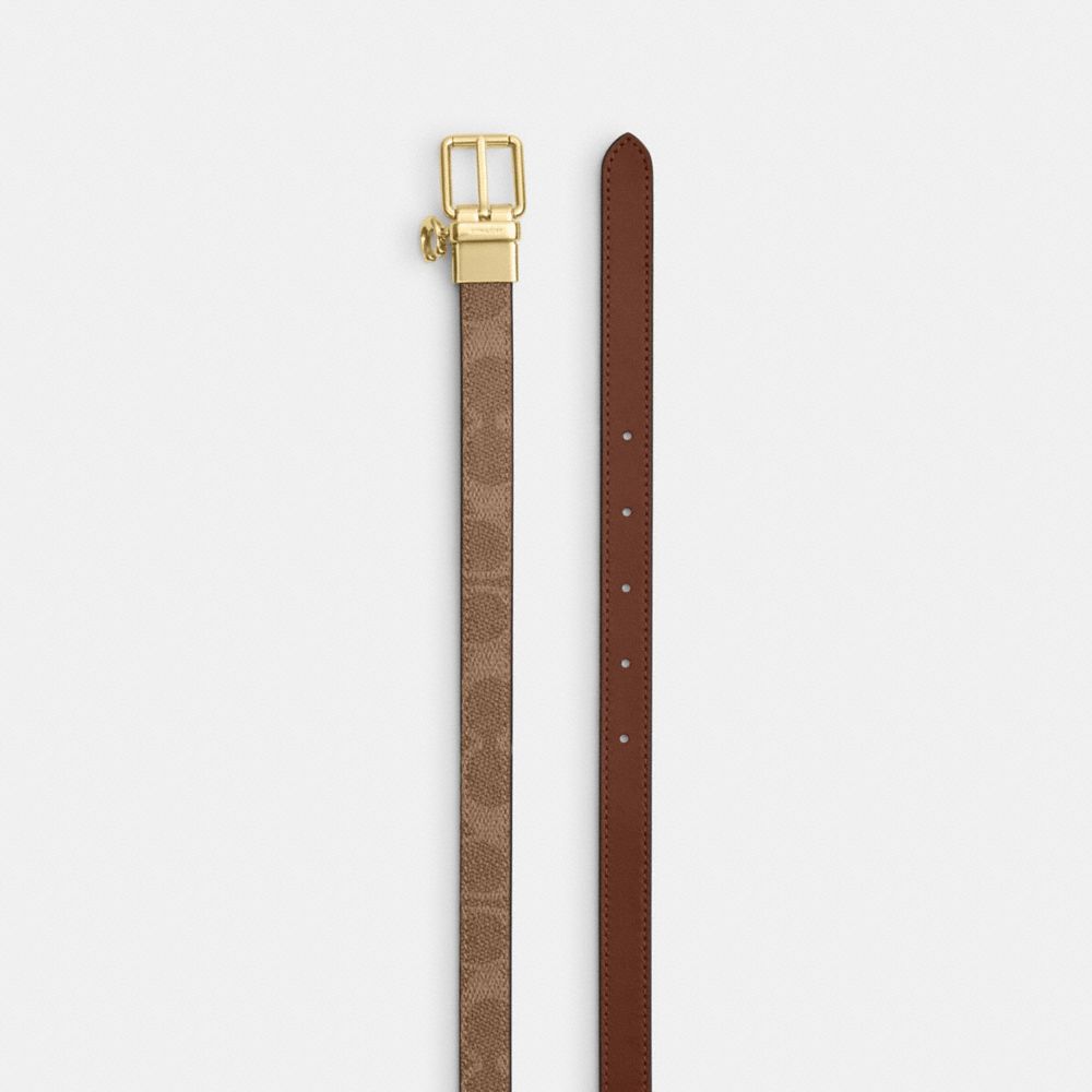 COACH®,Roller Buckle Cut To Size Reversible Belt In Signature Canvas With Charm, 18 Mm,Brown,Angle View