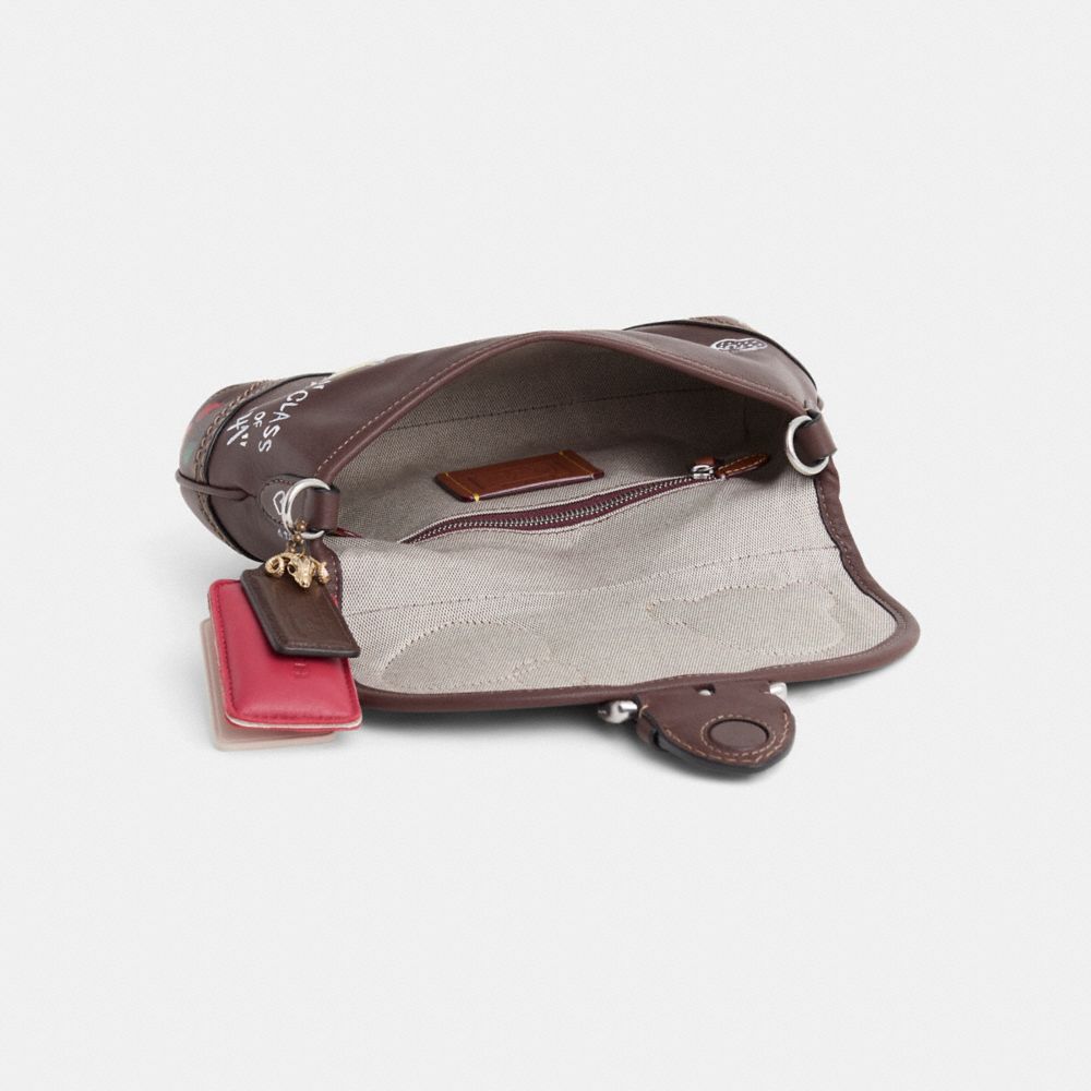 COACH®,Upcrafted Soho Flap Bag In Regenerative Leather,Leather,Shoulder Bag,Applique,Embossed,Logo,Sustainable,Silver Meta...,Brown,Inside View,Top View