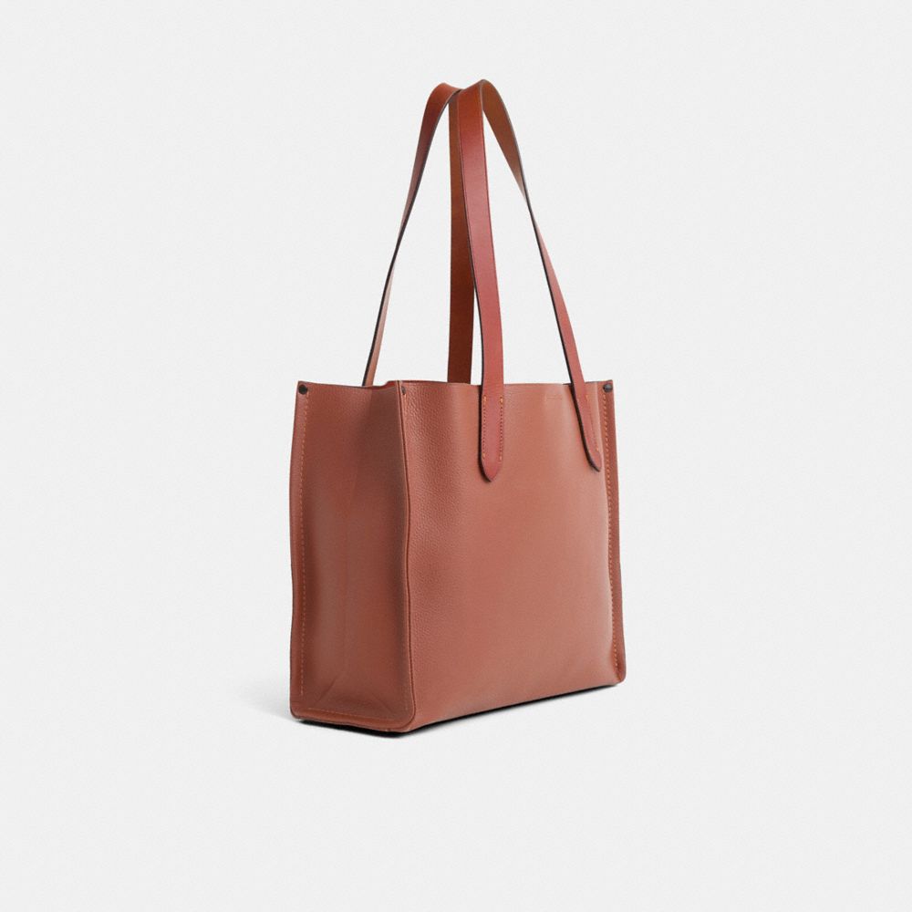 COACH®,Upcrafted Relay Tote Bag 34,Leather,Tote,Plastic,Applique,Metal,Studded,Casual,Brown,Angle View