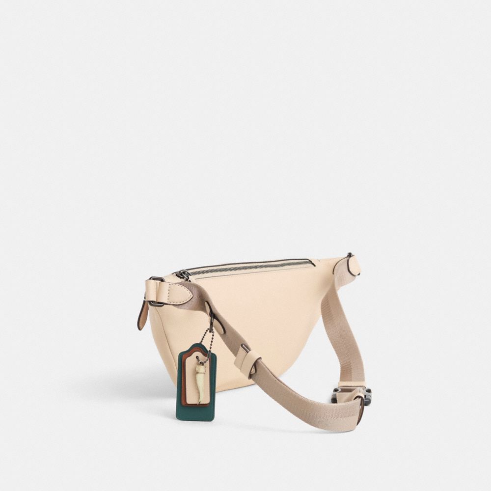 COACH®,Upcrafted League Belt Bag,Calfskin Leather,Belt Bag,Plastic,Applique,Adjustable,Casual,Beige,Angle View