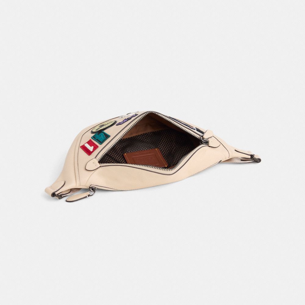 COACH®,Upcrafted League Belt Bag,Calfskin Leather,Belt Bag,Plastic,Applique,Adjustable,Casual,Beige,Inside View,Top View