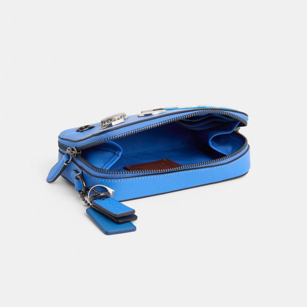 COACH®,Upcrafted Charter Slim Crossbody,Card Case,Coin,Crossbody,Applique,Logo,Embossed,Metal,Casual,Black,Blue,Inside View,Top View