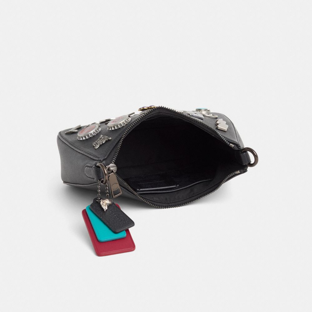 COACH®,Upcrafted Hobo Crossbody Bag With Signature Canvas,Leather,Canvas,Crossbody,Plastic,Embossed,Metal,Logo,Scratch Res...,Black,Inside View,Top View