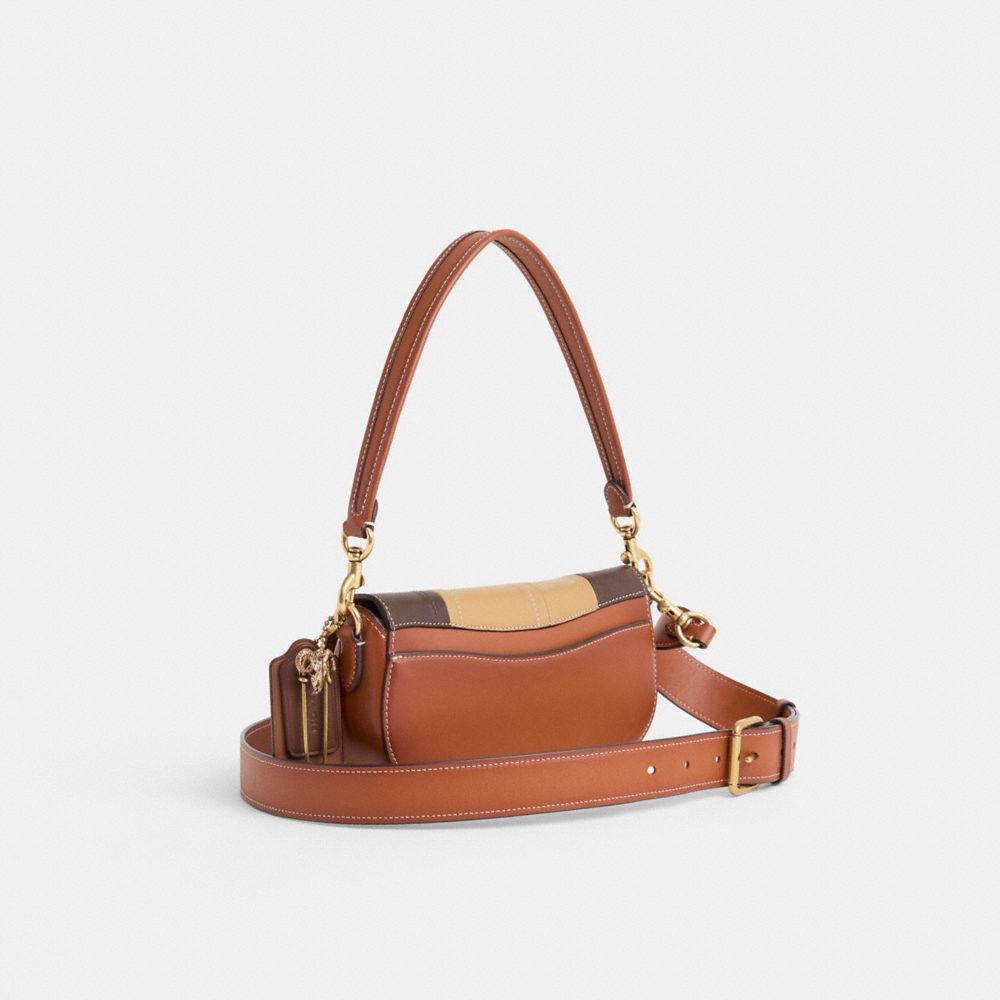 COACH®,Upcrafted Harley Shoulder Bag 23,Leather,Saddle Bag,Embossed,Color Block,Logo,Metal,Patchwork,Adjustable,Vegan,Bras...,Brown,Angle View